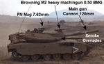 The more advanced, Merkava Mark III Baz model, with weaponry highlighted