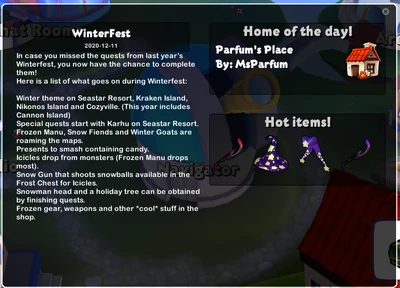 News screen with the home of the day.