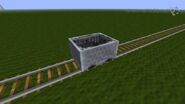 A minecart on a rail.