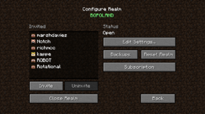 Minecraft Realms:in valikko