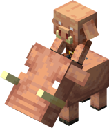 A baby piglin riding a hoglin.