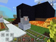 Sheep in a Minecart in Minecraft: Pocket Edition.