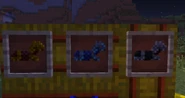 Three types of horse armor within Item Frames.