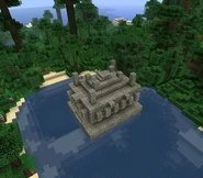 Bugged jungle temple in water.