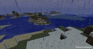 The Overworld and four of its biomes during a rainstorm.