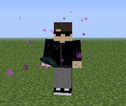 Violetteja partikkeleita pelaajan ympärillä.