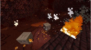 Kaksi  ghastia. Toinen on juuri ampunut tulipallon.