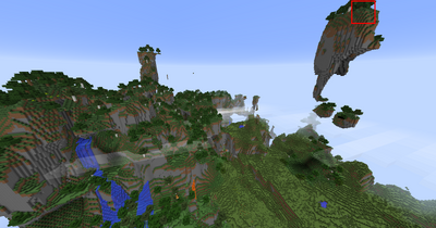 Kuva AMPLIFIED-maailmasta. Kuvaan on merkitty syntymispiste ja se on otettu 200 kuution korkeudesta.