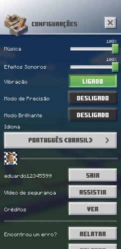 Configuração do jogo