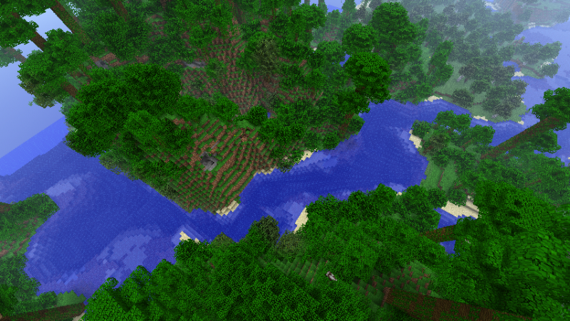 Um fundo para jogo 2d de floresta com arvores diversas, um rio e
