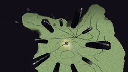 Die vier Enderkristalle haben bereits sieben Kristalle auf den Obsidiansäulen aktiviert und wenden sich gerade dem achten zu.