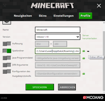 Minecraft launcher neu profil