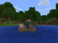 Ein Spieler angelt von einem Boot aus.