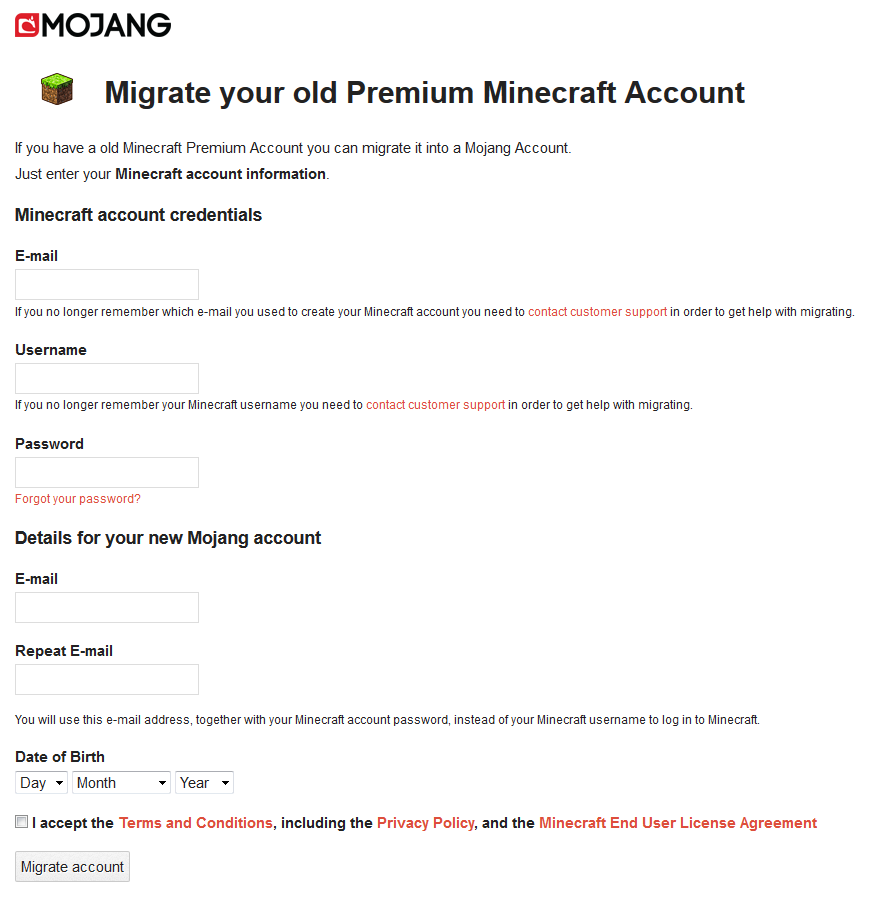 Mojang account credentials