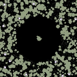 Eine Karte vom Ende, die Endsiedlungen sind markiert. Der Radius des inselfreien Ringes beträgt 1000 Meter.