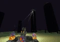 Die Strahlen, welche von den vier Enderkistallen am Portal ausgehen, um neue Enderkristalle auf den Obsidiansäulen zu erschaffen.