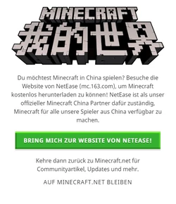 Wer aus China minecraft.net aufruft, erhält diese Meldung
