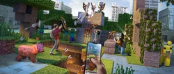 Das offizielle Banner von Minecraft Earth, auf dem Skelette zu sehen sind.