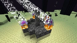 Die vier Enderkristalle aktivieren einen Kristall auf den Obsidiansäulen.