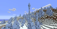 Un biome de stalagmites de glace. On peut apercevoir les 2 types de pics.