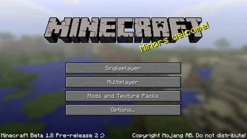 Beta 1.8 Pre-release 2 menu