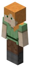 The default player skin, "Steve", as it appears in-game.