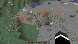 A bunch of eggs being summoned with a command block.