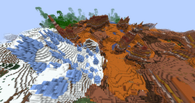A rare biome transition of a colder biome touching a warmer biome (e.g. badlands and ice spikes).