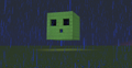 The 14w02a Banner showing slime blocks in a slime shape. Obsidian for the eyes and the mouth.[3]