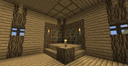 oak planks, oak wood and bookshelves