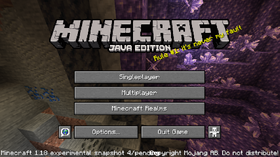 Java Edition 1.18 experimental snapshot 4 menu