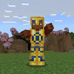 Noor posing in lapis trimmed gold armor