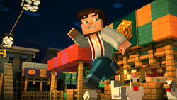 Jesse jumps over some chickens.