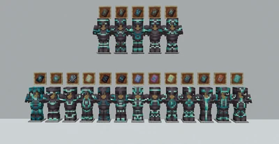 Diamond Armor trimmed netherite armor showcasing each trimming template pattern.