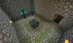 Mossy cobblestone and spawner