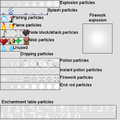 An annotated image of particles.png with the primary purposes of each particle texture explained.‌[Bedrock Edition only]