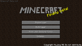 Beta 1.0 menu