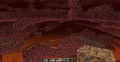 The Nether Far Lands at X/Z of 500,000,000 with severely stretched lava.