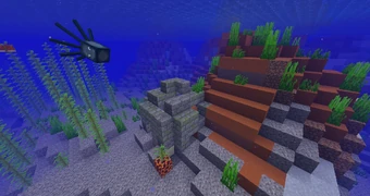 Uma ruína ocênica próxima a um bioma de terras áridas.