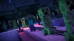Zombies and creepers prepare to attack Jesse and Petra.