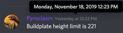 Pyroclasm on Build Plate Height