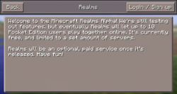 The Realms screen when not logged in from v0.7.0 to v0.7.5.