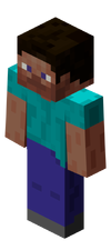 The default player skin, "Steve", as it appears in-game.