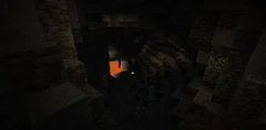 A dark cave with lava.