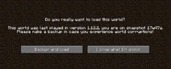 Prompt to backup a world when loading a new version.