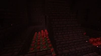 A nether wart room with nether wart growing on soul sand located within a nether fortress.