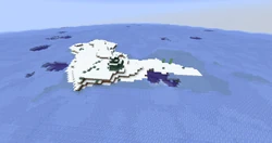 Um mundo customizado feito do bioma rio congelado, com um lago a distância.