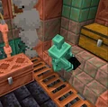 A Copper Golem sorting items from a copper chest to a normal chest.