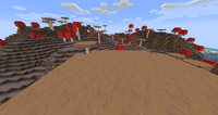 The view of the Mushroom Fields biome atop the huge mushroom.