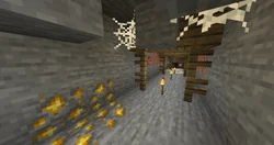 Redstone ore in a mine.